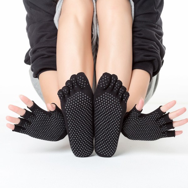 Yoga sokker og handsker sæt skridsikkert Sort 5c59 | Svart | Fyndiq