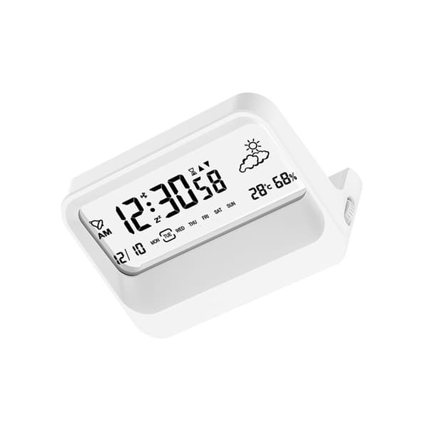 Multifunktionell Digital Student Väckarklocka med Temperatur, Luftfuktighet och Timer (Batterier Ingår Ej) White White