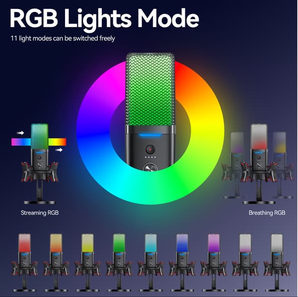Dual Mode Trådløs Kablet Gaming RGB Mikrofon