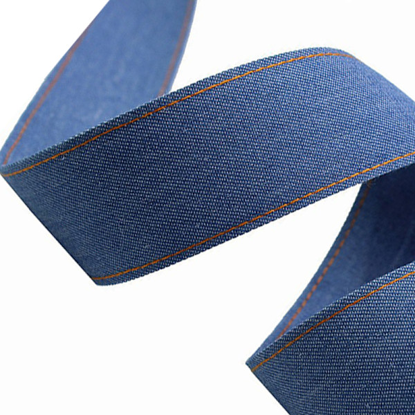 Denimband med gul mittlinje - 2,5 cm bred