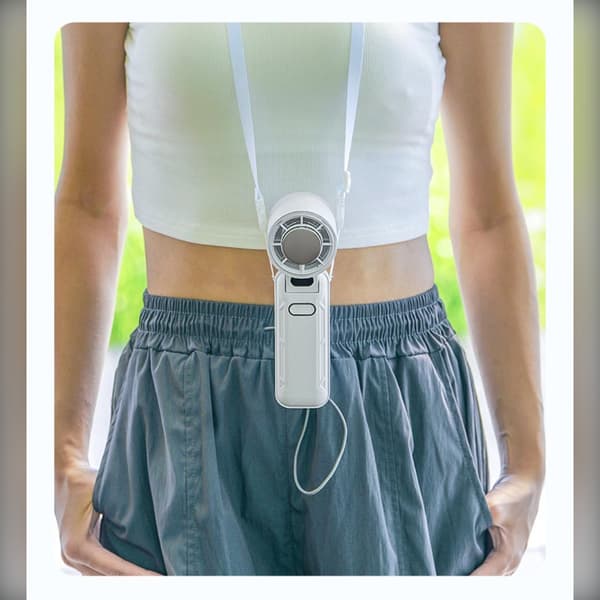 sammenfoldelig køleventilator 3600mAh genopladelig køling til rejse og pendling iskompression, 135° foldbar, LED-display, halsbåret handsfree White White