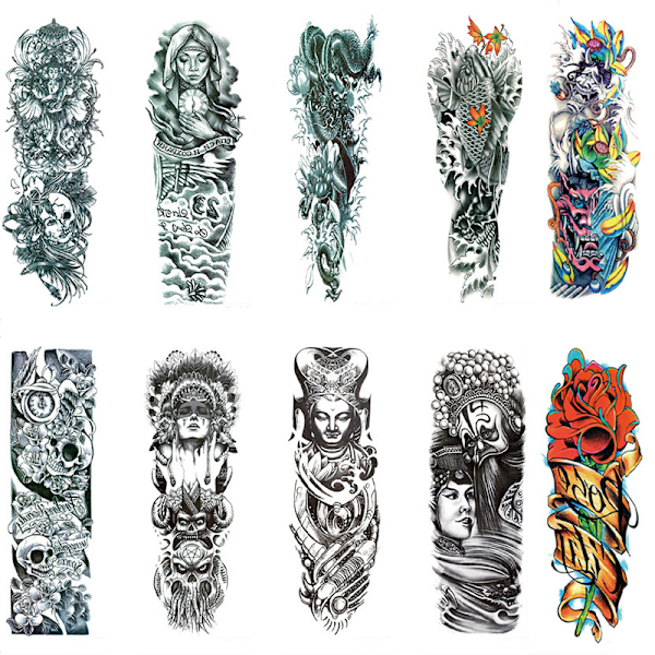 Temporära Tatueringar Klistermärken - 10 Ark Blandat Paket