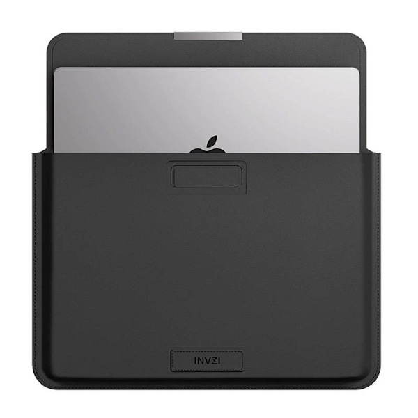 INVZI læderetui/cover med stativfunktion til MacBook Pro/Air 13"/14" (sort)