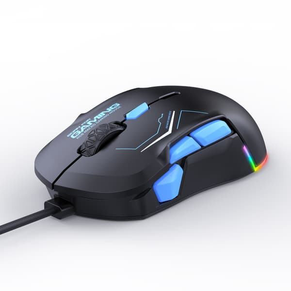 10-knaps RGB kablet mus med høj DPI og tilpasselig belysning Black+Blue Black+Blue