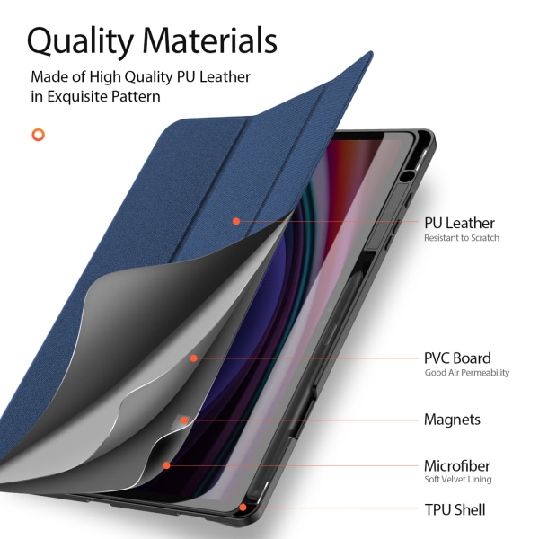 Trifold Stand Folio Case för Samsung Tab S9 Plus Blå