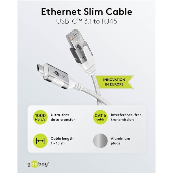 Ethernet-kabel USB-C™ 3.1 til RJ45, Slim, 2 m