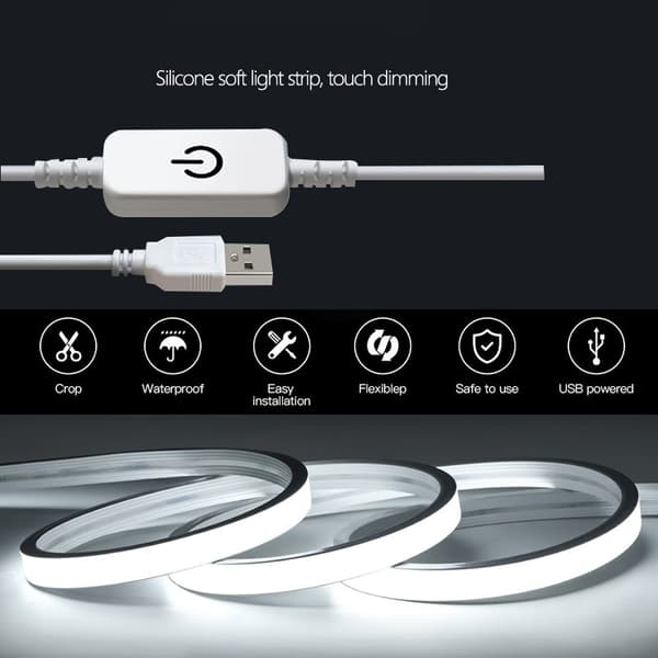6500K Vit Neon LED Strip Ljus - Touch Dimbar, USB-driven med Självhäftande Tejp 5 m 5 m