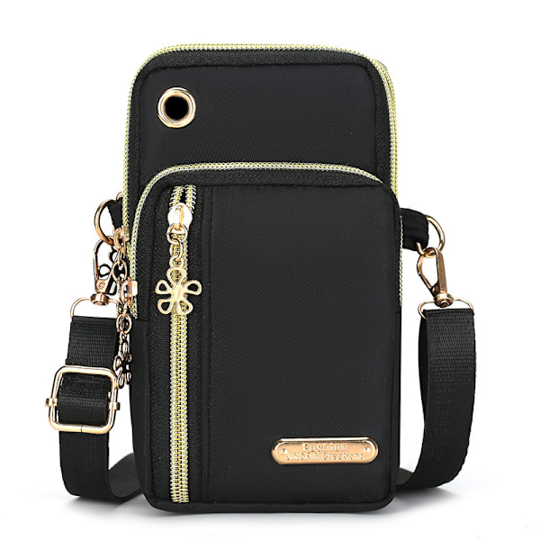 Nylon Phone Crossbody-väska, liten axelväska för kvinnor Svart