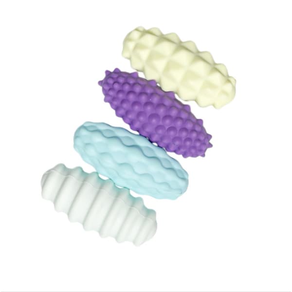 Silikon magnetiska stressbollar - Set om 4 för fingertoppsmassage, kontor, studier, resor | Mjuk elastisk oval macaron-design, inbyggda magneter