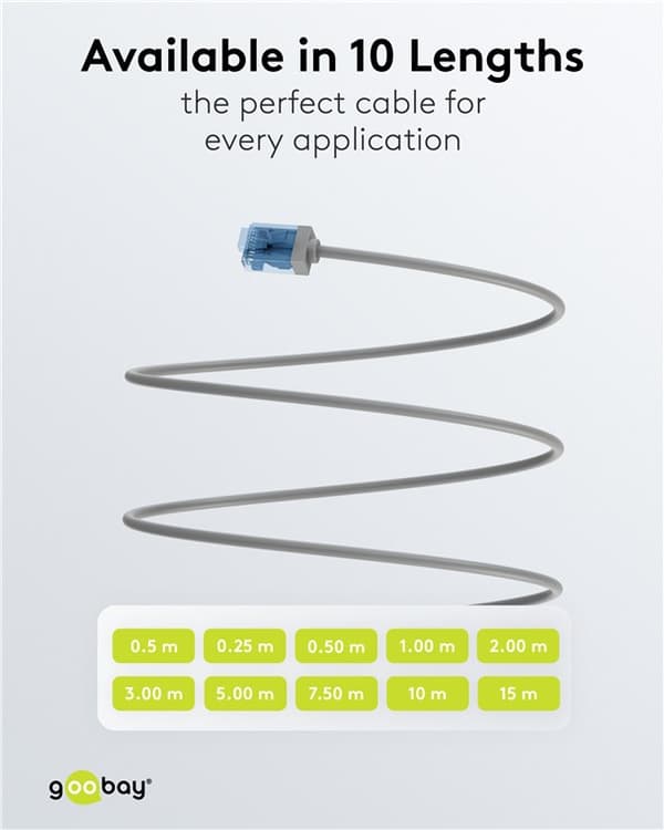 Ultra-fleksibelt netværkskabel CAT 6A, slim, U/UTP, grå