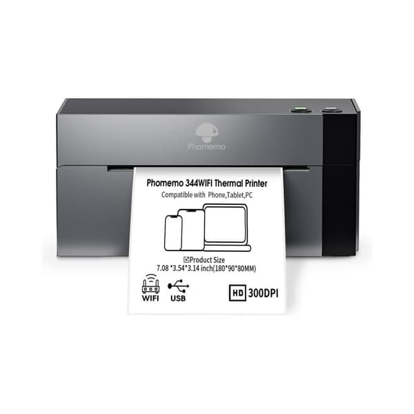 WiFi termisk etiketprinter 300dpi for skarpe stregkoder til forsendelse og lager med 108mm printbredde, WiFi+Bluetooth, USB/netværk Grey+Black Grey+Black