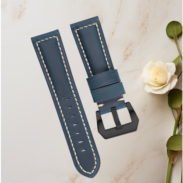 Klockarmband i äkta läder Blå 24 mm