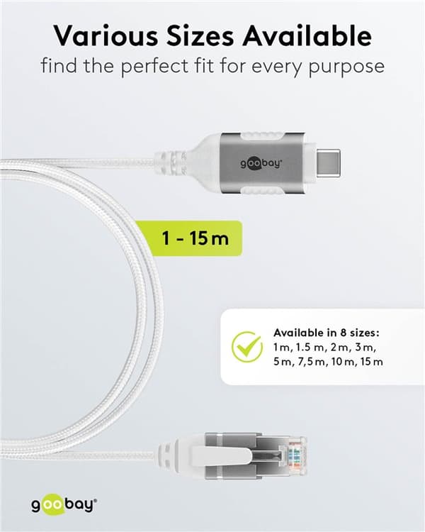 Ethernet-kaapeli USB-C™ 3.1 - RJ45, ohut, 1,5 m