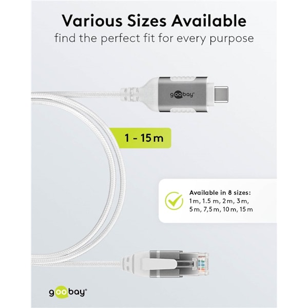 Ethernet-kabel USB-C™ 3.1 til RJ45, Slim, 1,5 m
