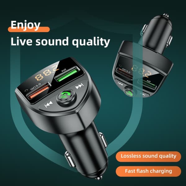 Bil Bluetooth MP3 Snabbladdningsadapter — Bluetooth 5.0, Dual USB DC/5V-3.1A, TF och USB-uppspelning för bil