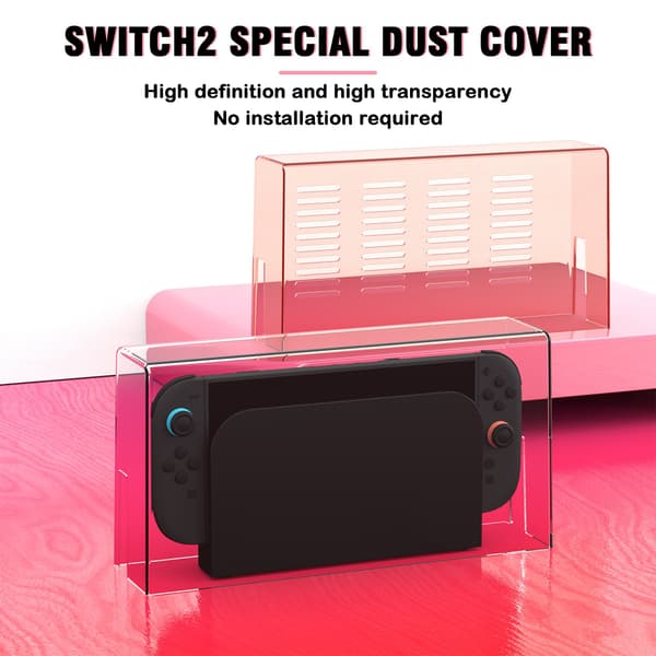 Nintendo Switch 2 Dammskydd - Akryl Skyddsfodral för Docka & Konsol, Kompatibelt med Nintendo Switch 2 Pink Pink