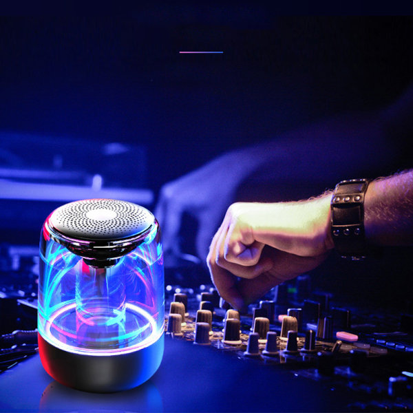 Portabel Bluetooth 5.3 Högtalare med LED-Ljus – Transparent Design, Trådlös Ljudupplevelse Svart