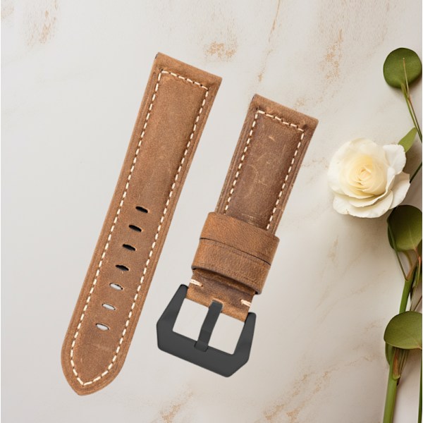 Klockarmband i äkta läder Brun 22 mm