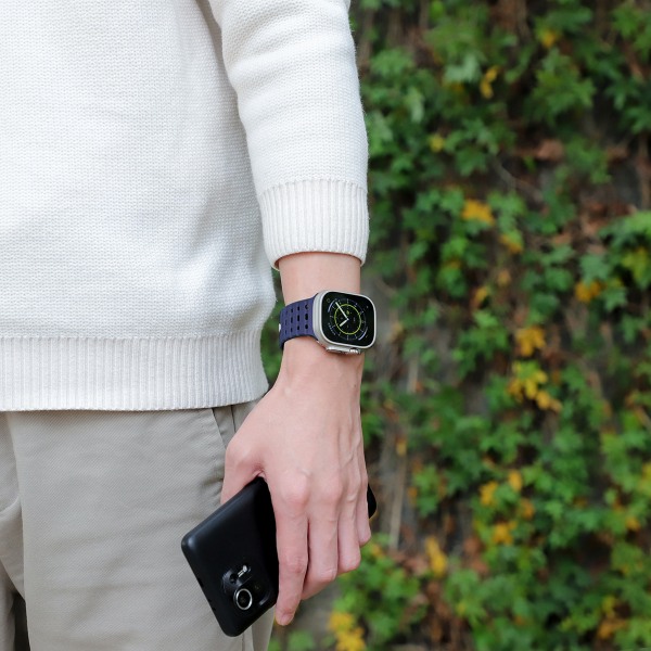 Andningsbar magnetrem för Apple Watch Series 1-9 generationer 42/44/45 mm Mörkblå