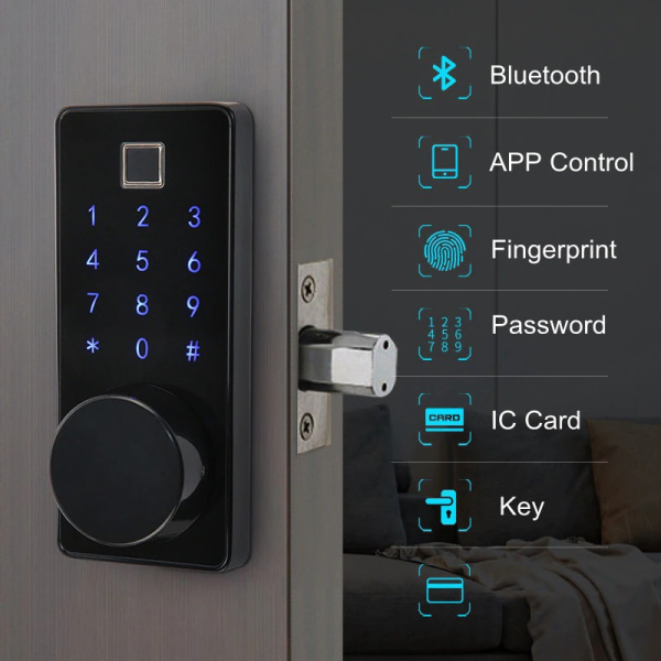 Smart dørlås med touchskærm 6 kontrolveje 25 dele Sort 12e0 | Fyndiq