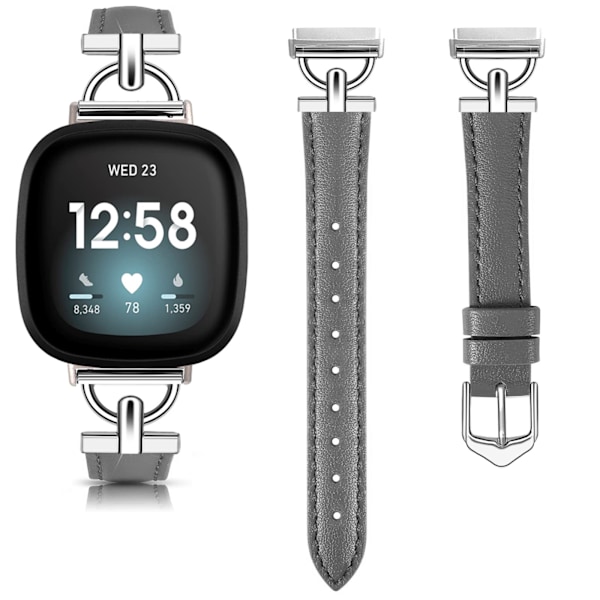 Armband i äkta läder för Fitbit Versa 4/3/Sense - Grå