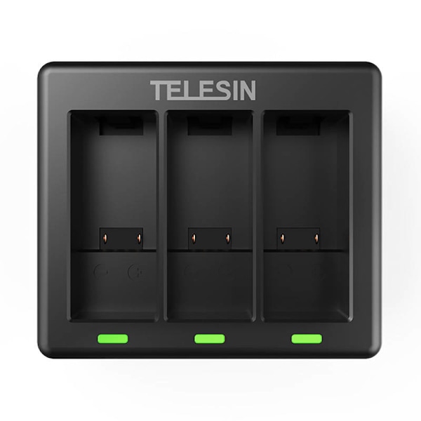 Telesin laddare med 3 platser + 2 batterier för GoPro Hero 12 / Hero 11 / Hero 10 / Hero 9