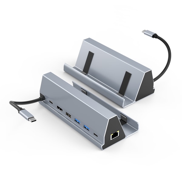 USB C Hub med USB 3.0, HDMI, RJ45, SD/TF-kortläsare, 100W PD-lad