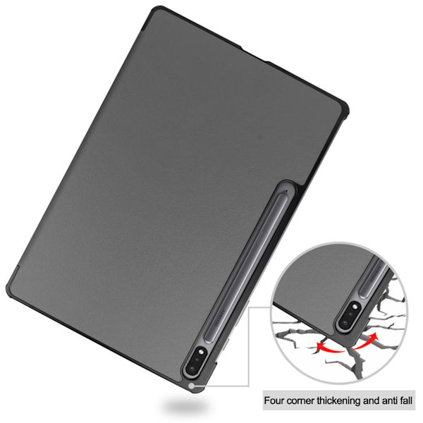 Samsung Galaxy Tab S7 Plus/FE/Lite Tri-fold fodral PU-läder/PC grå