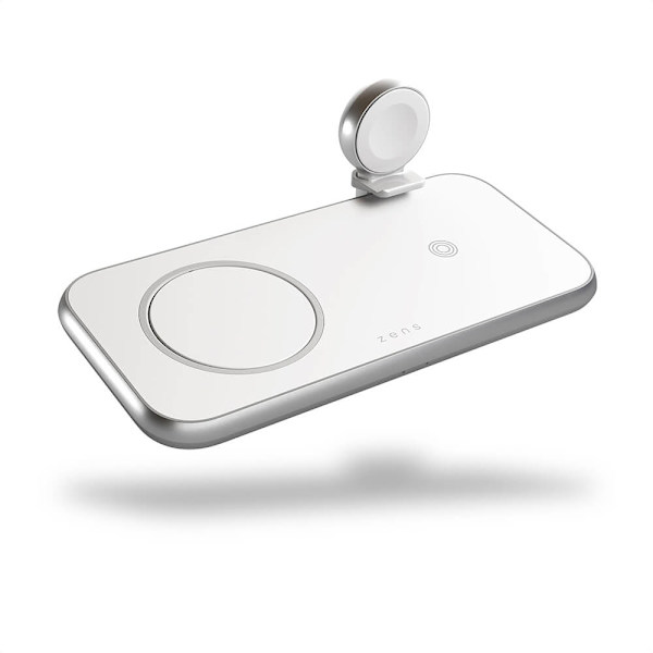 ZENS 4in1 Laddare Designad för Magsafe 10W + Plats för Magsafe + USB-A + Apple Watch Silver, Vit