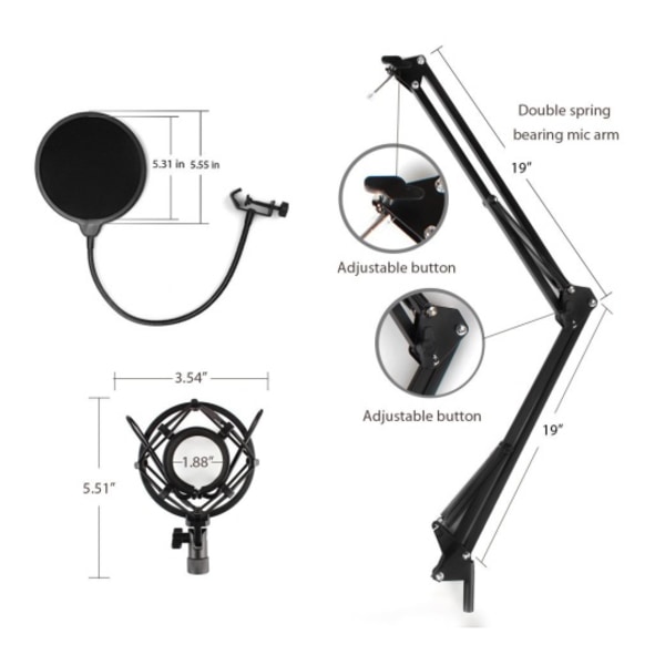 Podcasting Microphone with Boom Arm kit, black