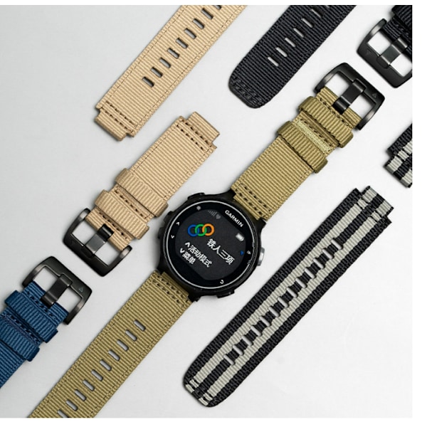 Nylon kellon ranneke Garminille Musta + harmaa