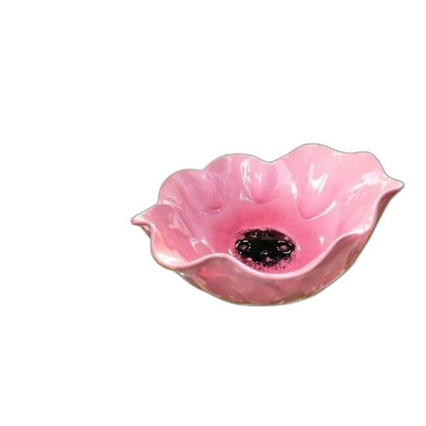 Metal blomster fuglefoderpæl – håndlavet foder- og drikkeskål til have, terrasse og bede, pink, 60cm høj, blomstformet dekorativ havepind