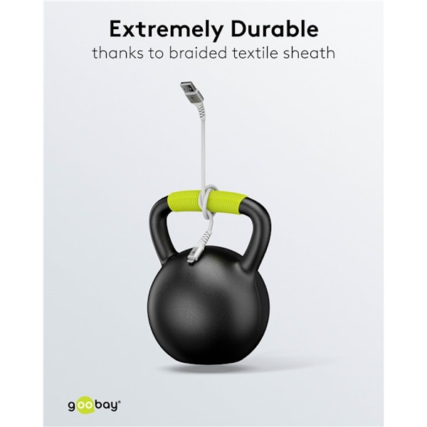 Lightning USB-A superblødt tekstilkabel med metalstik, 2 m, hvid