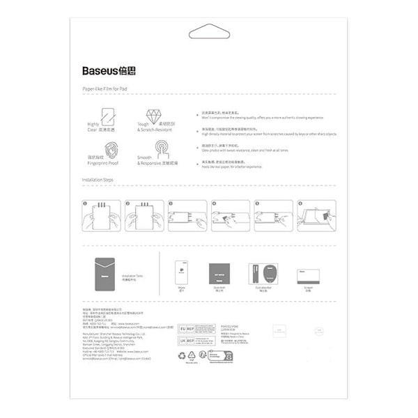 Baseus Paperfeel -kalvo Pad Prolle (2018/2020/2021/2022) 12,9″, kirkas