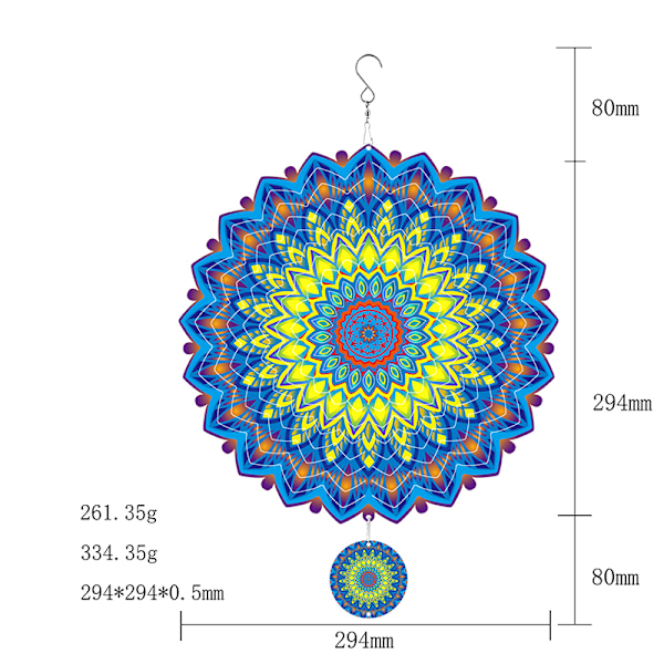 3D Roterende Mandala Vindspil - Gul & Blå