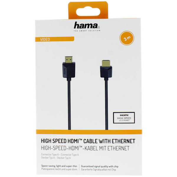 HAMA Kabel HDMI Ethernet Flexislim Svart 3m