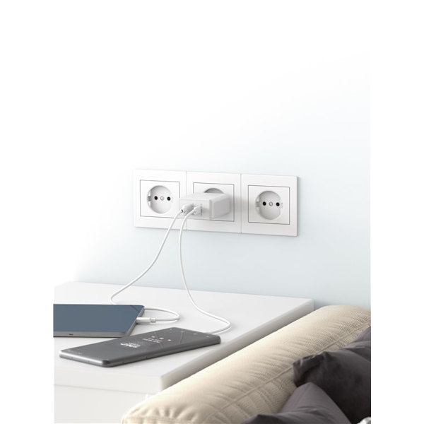 USB-C™ PD dobbelt hurtigoplader (30 W) hvid