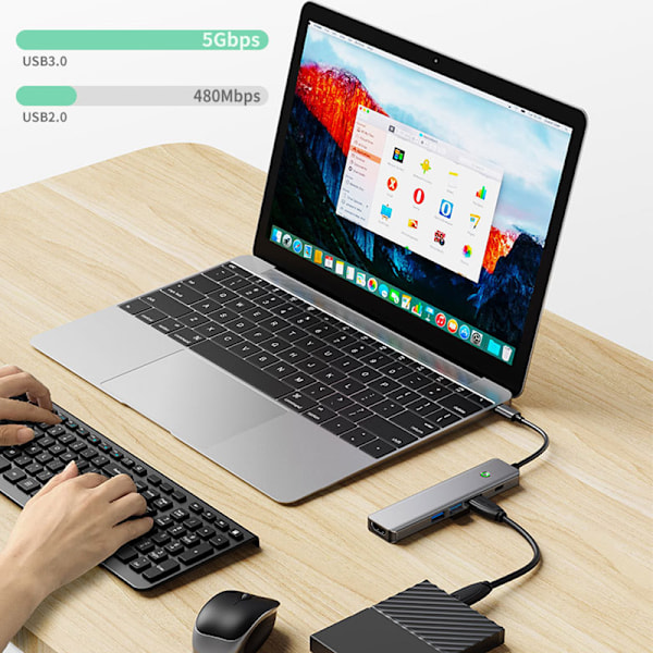 6-in-1 USB-C Hub 4K/60Hz USB 3.2 10G Datansiirto Harmaa