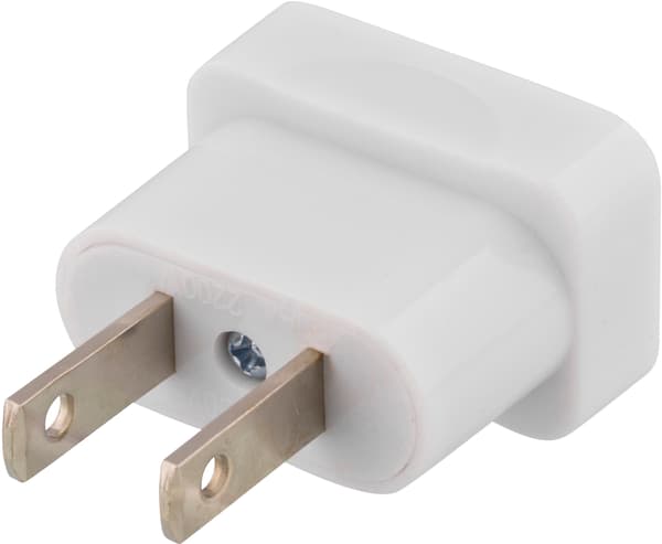 Travel adapter, EU to US, unearthed, 110-250V, 10A, white