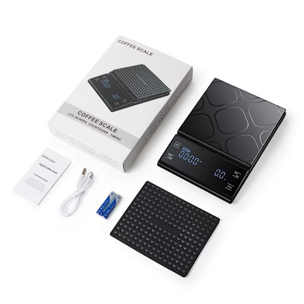 E70 Sort Batteri Kaffevægt med Timer 5kg/0.1g