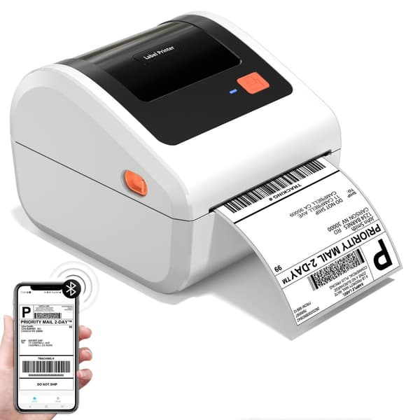 Blækfri termisk etiketprinter 108mm til forsendelse og lager – 203dpi 127mm/s, USB-B og Bluetooth, Labelife-app kompatibel White White