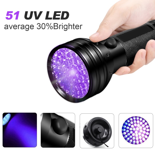 INF UV lommelygte med 51 LED perler 395 nm vandtæt