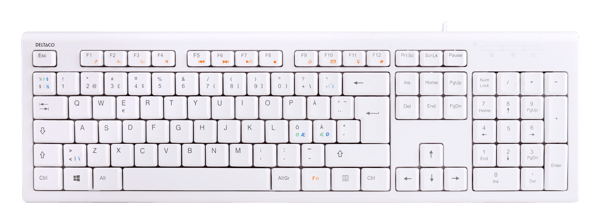 Keyboard, 105 keys, Nordic layout, USB, white, 13 media keys