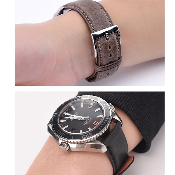 Italienskt Lätt Föränderligt Enkelt Oljevax Kohud Klockarmband Grå 24 mm