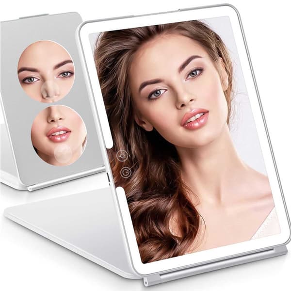 LED Makeup Spejl med 5x/7x Forstørrelse, Bærbart & Foldbart Vanity Spejl til Makeup og Hudpleje