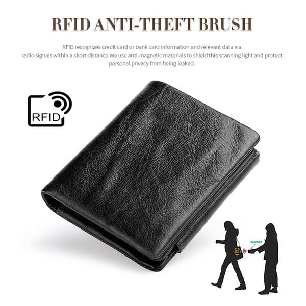 RFID-säker läderplånbok för män - Trippelvikt & Slim Black Black