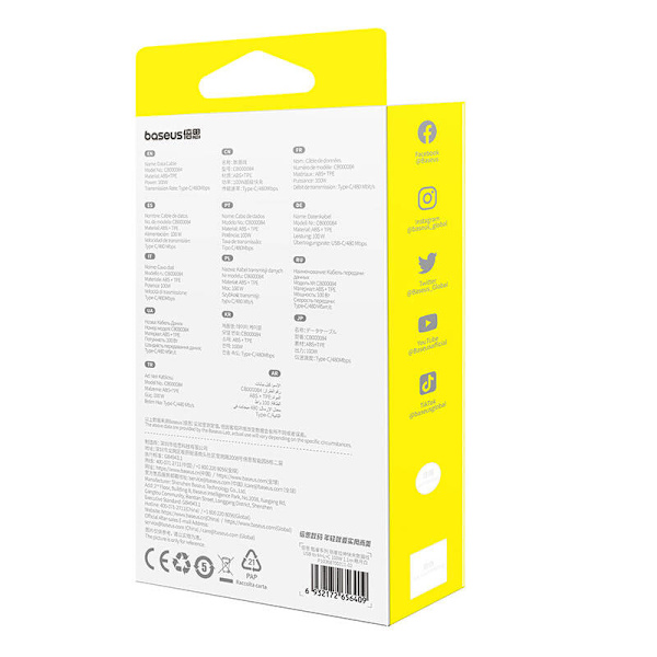3-i-1 Baseus Free2Draw USB till M+L+C 100W-kabel, 1,1 m (vit)