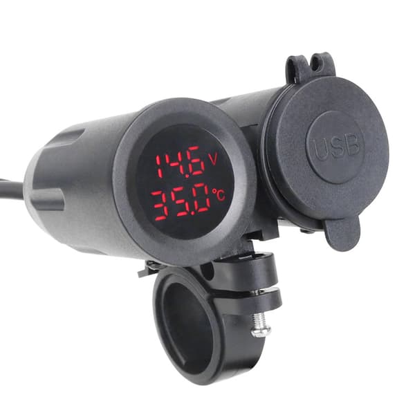 3.1A Dubbel USB Laddare - Spänning- & Temperaturmätare Black+Red Black+Red