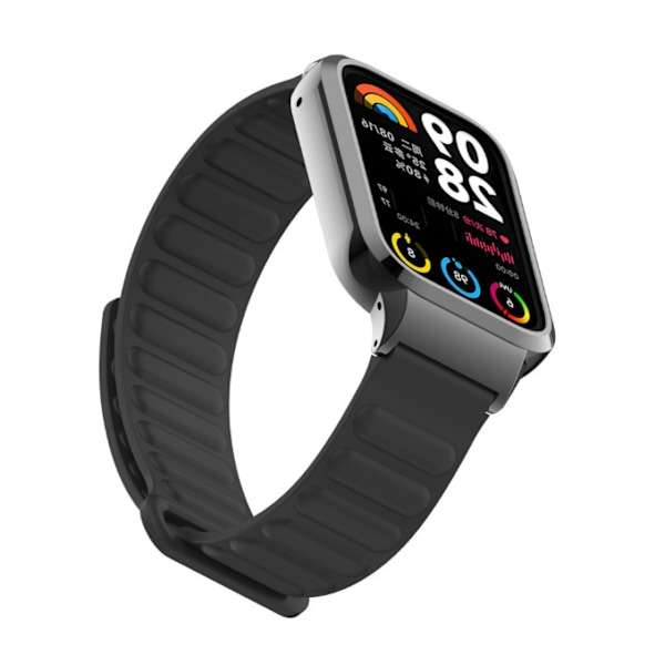 Metalliranneke Xiaomi Mi Band 8 Prolle, silikoniranneke magneettisuljuksella Musta
