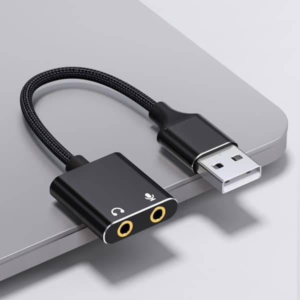 USB Extern Ljudkort Adapter med Dubbla Portar - Kompatibel med PC, Laptop & PS4 - Plug & Play